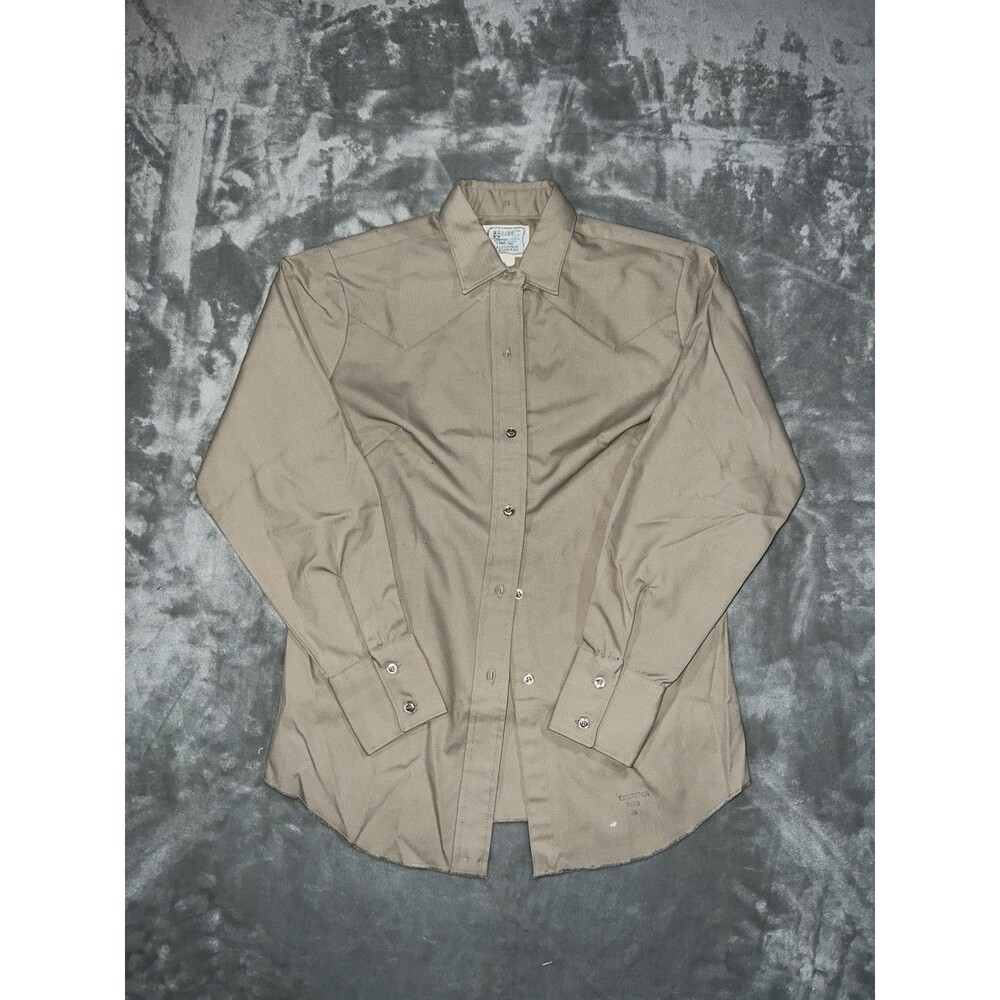Vintage 50s 60s H Bar C Western Button Up Shirt Tan Cowboy USA Made Size 36 EUC